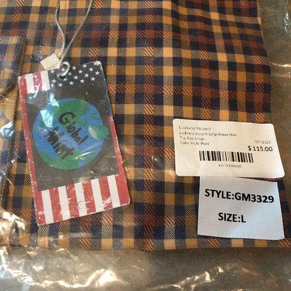 Luchiano Visconti Global Mint Men's Long Sleeve Plaid Shirt-Size Large,New - Picture 5 of 6